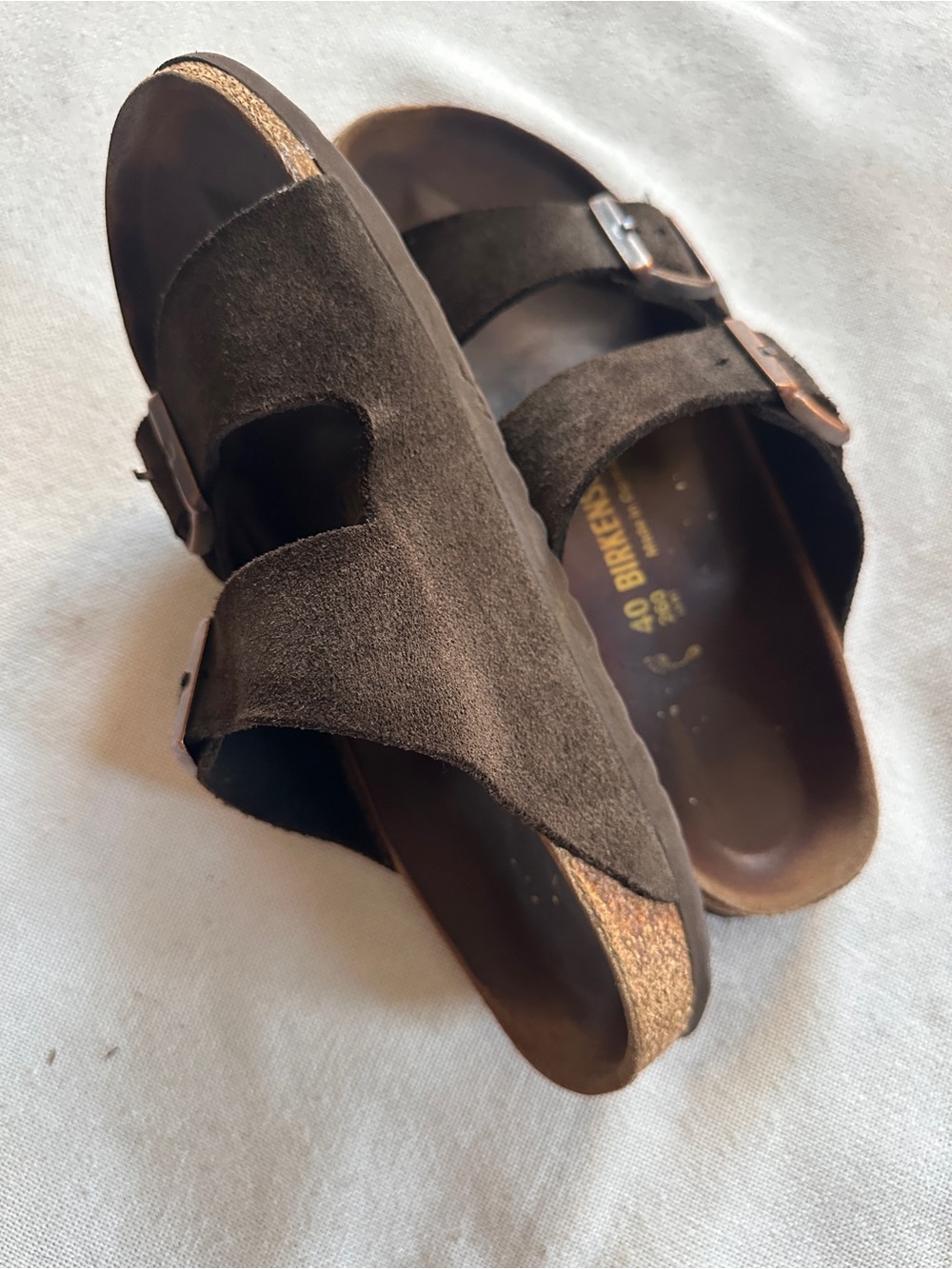 BIRKENSTOCK Arizona Brown Suede Double Strap Cork Footbed Sandal | M7 W9 - Picture 4 of 6